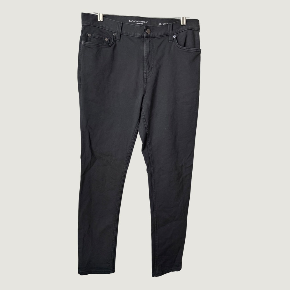 Banana Republic Traveler Pants Mens 32x30 Slim Fit Grey Black 5 Pocket Trousers